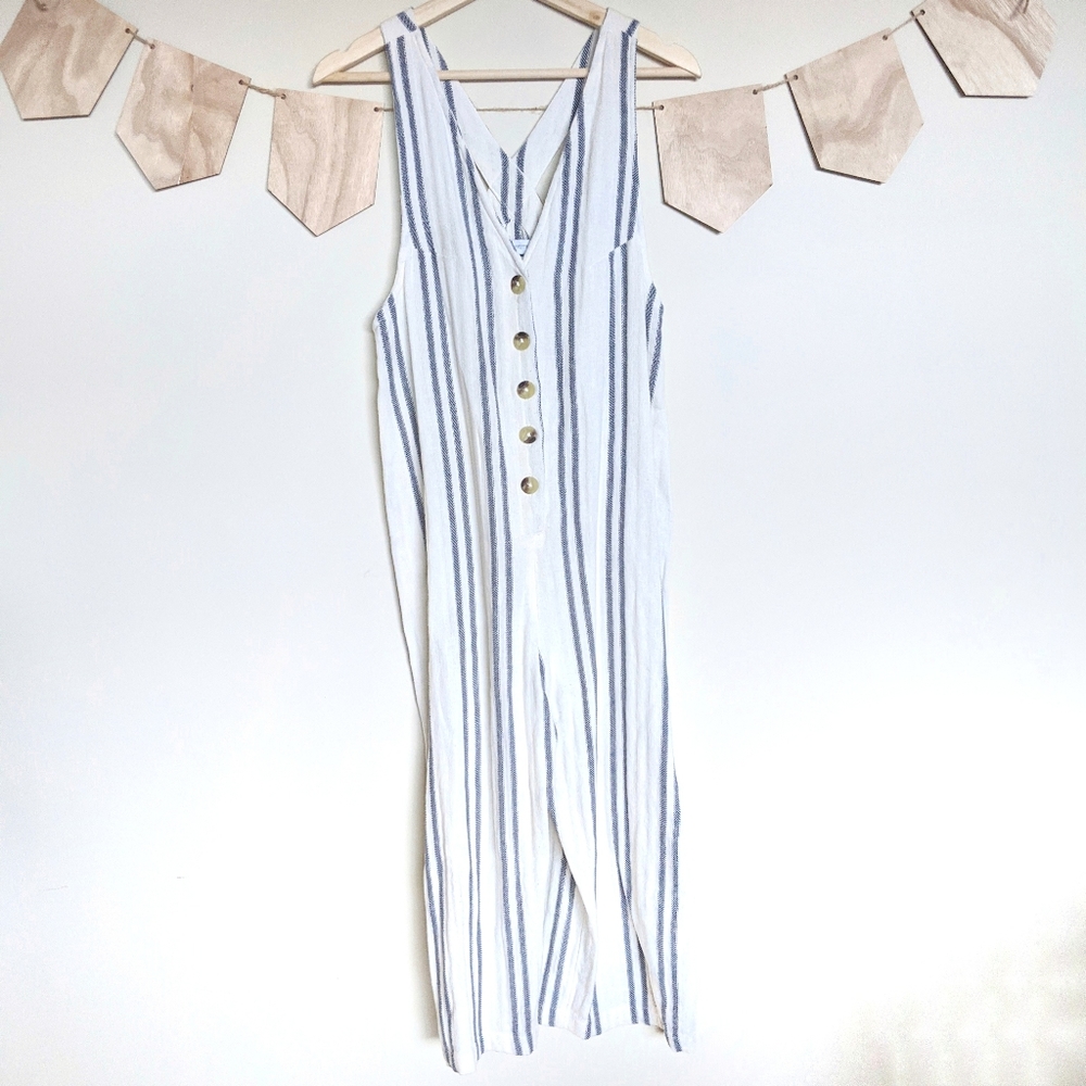 Urban Outfitters Striped Jumpsuit Blue and White